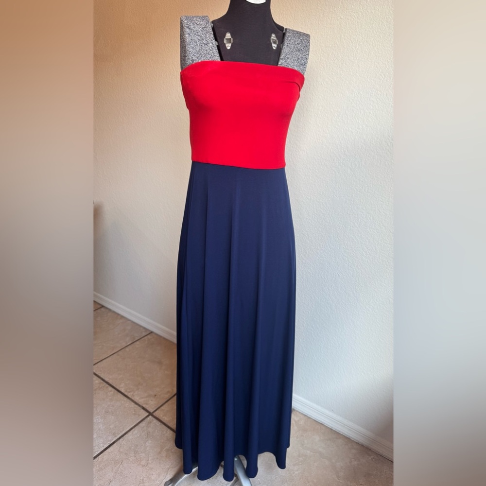 Polo Ralph Lauren Dress Sz S/P Preppy Red & Blue Strapless A-line Coastal Maxi